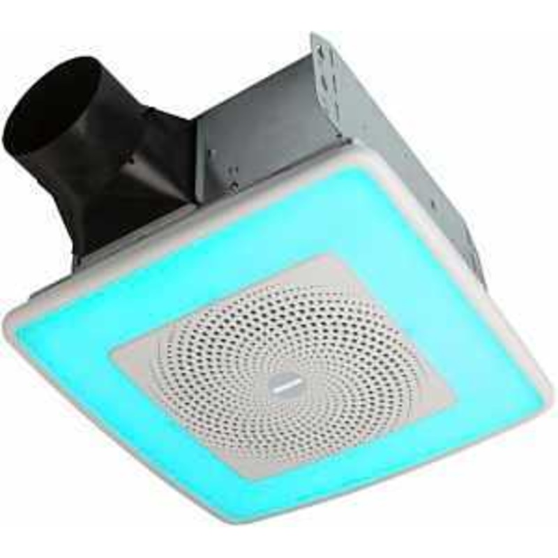 NuTone ChromaComfort SPK110RGBL Exhaust Fan With Speaker, 0.4 A, 120 V, 110 cfm Air, 1.5 sones, LED Lamp, White