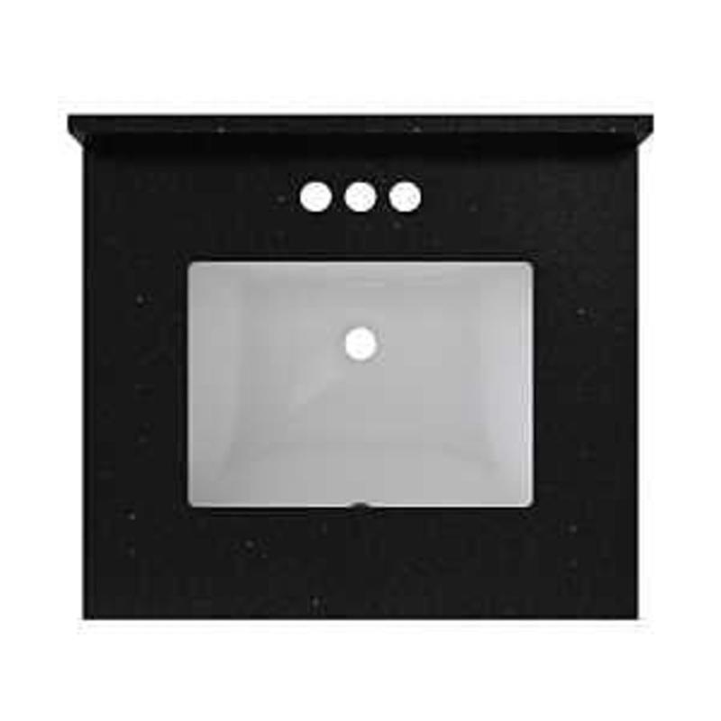 Craft + Main QZ25224BGR Vanity Top, 22 in OAL, 25 in OAW, Ceramic/Quartz, Black Galaxy, Undermount Sink, 1-Bowl
