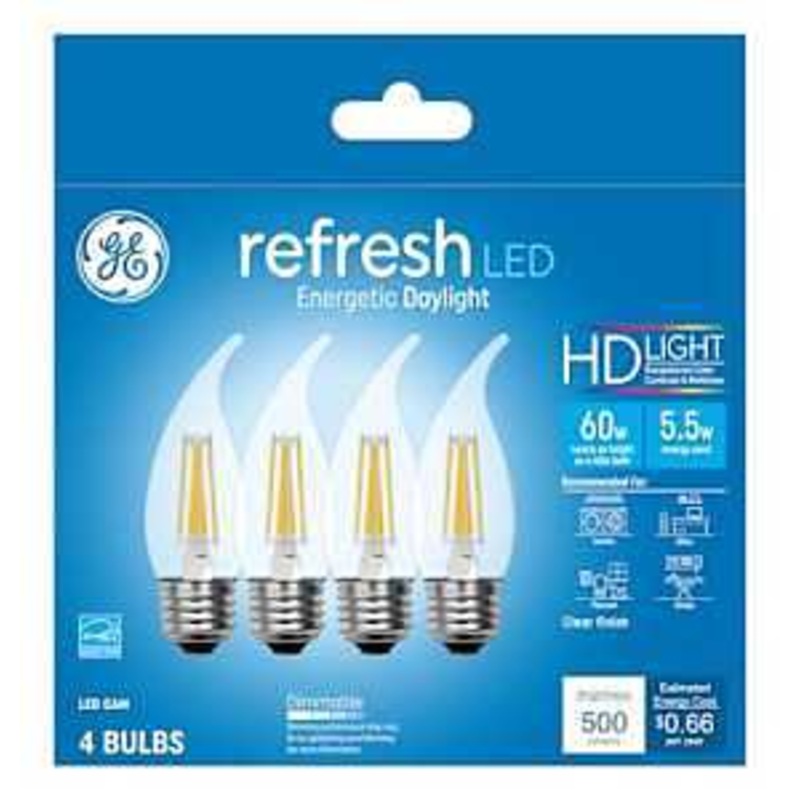 GE Industrial Solutions 43256 LED Bulb, Decorative, CAM Lamp, E26 Lamp Base, Dimmable, Clear, Daylight Light