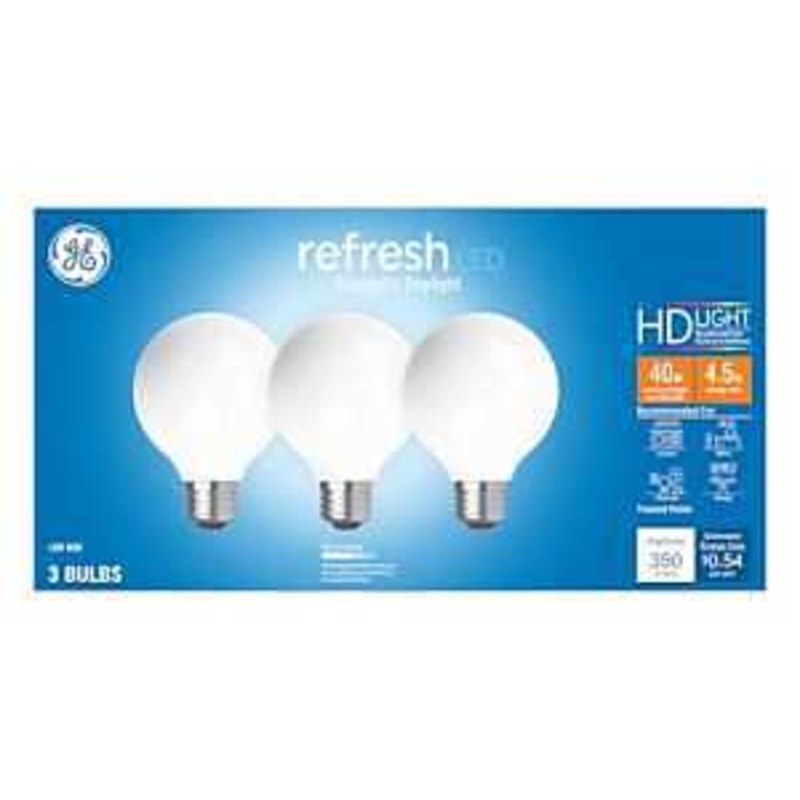 GE Industrial Solutions 43281 LED Bulb, Globe, 350 Lumens, 4.5 W, G25 Lamp, E26 Lamp Base, Dimmable, Frosted, Daylight