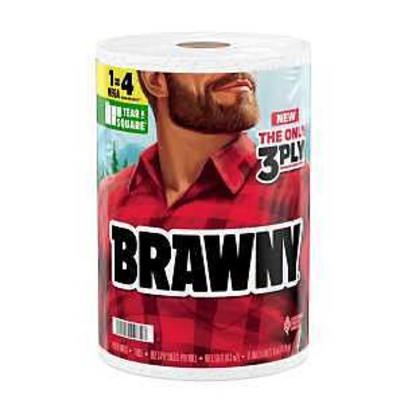 Brawny Tear-A-Square 44672 Paper Towel Roll, 3-Ply