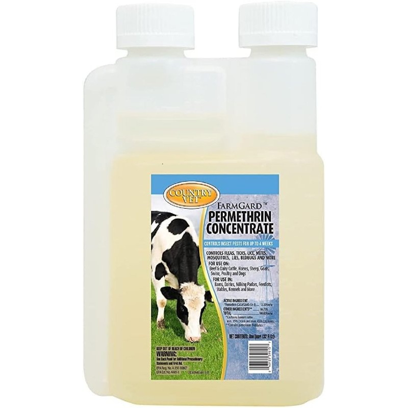 Country Vet 343961CVA Permethrin Concentrated Insecticide, Liquid, Brown/Yellow, 32 oz