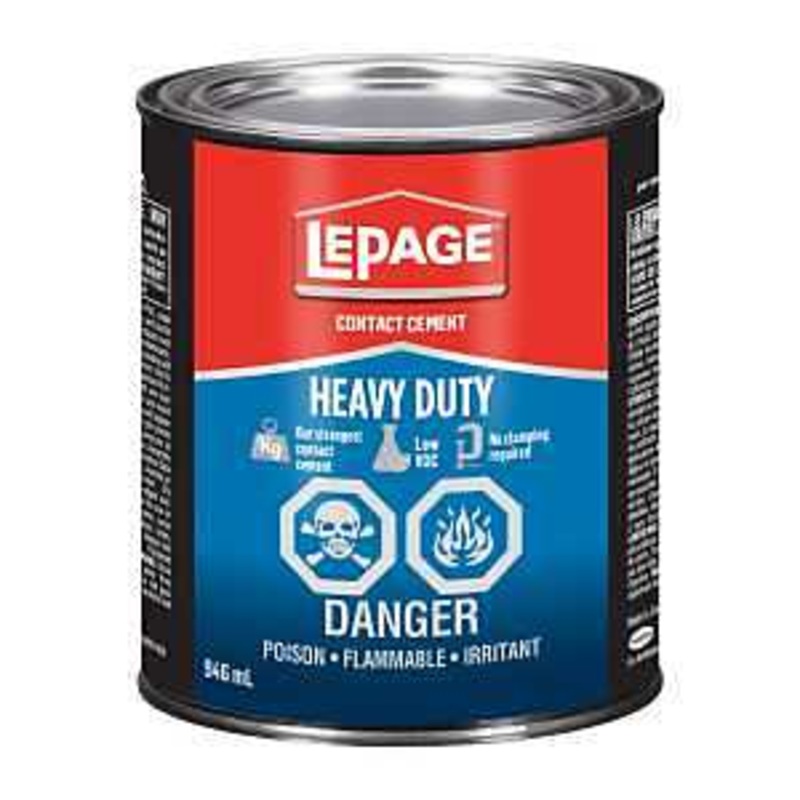 LePage 2994432 Heavy-Duty Contact Cement, Liquid, Pungent, Light Amber, 946 mL Can