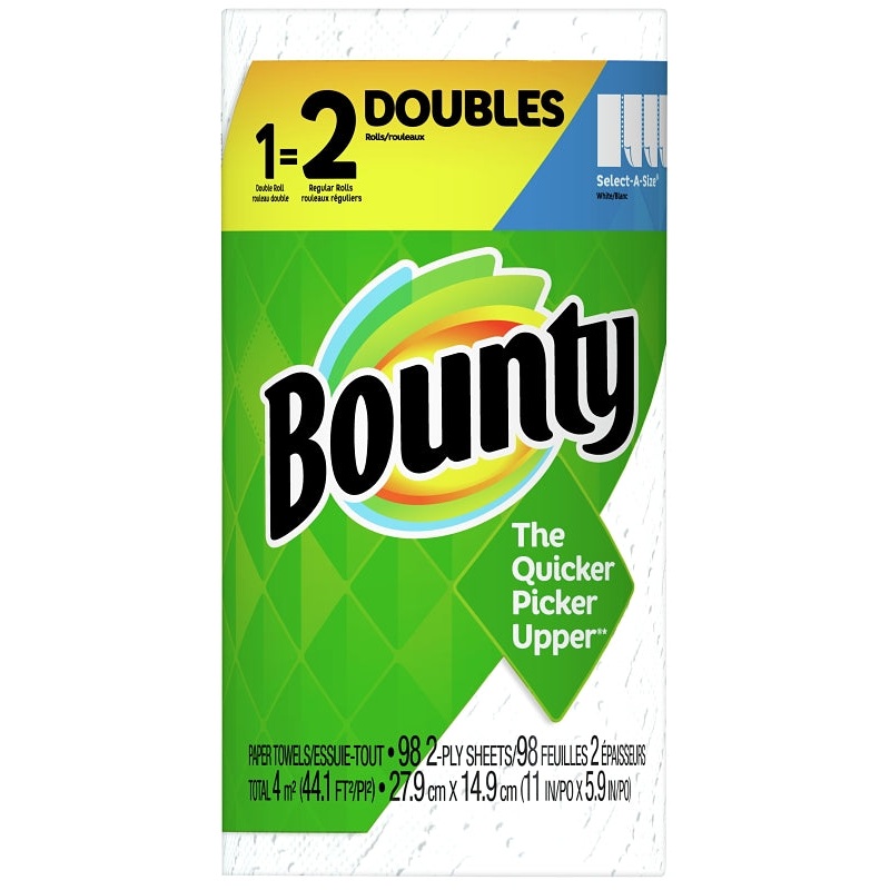 Bounty 66539 Double Roll Paper Towel, 2-Ply, White, 1 PK