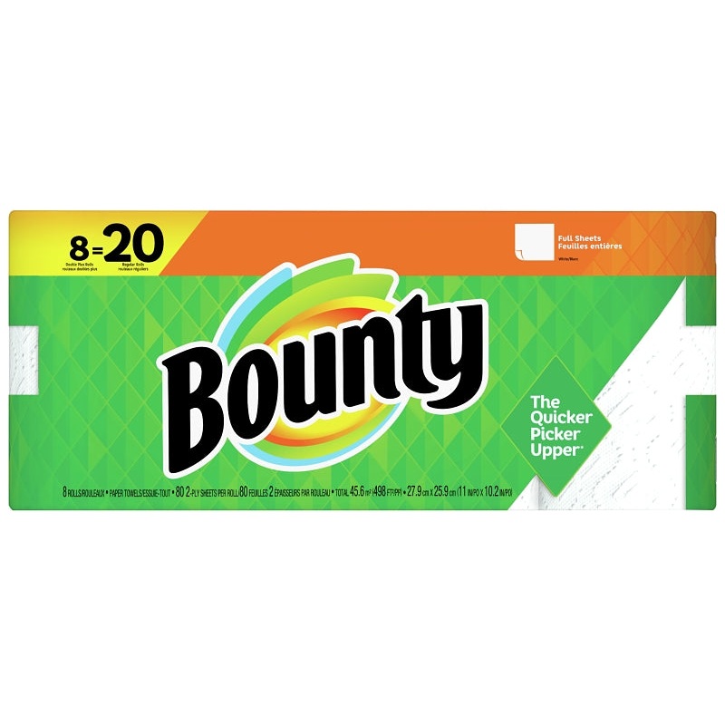 Bounty 67090 Double Roll Paper Towel, 2-Ply, White, 8 PK