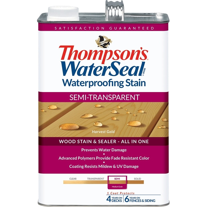 Thompson’s WaterSeal TH.092201-16 Wood Sealer, Semi-Transparent, Liquid, Harvest Gold, 1 gal