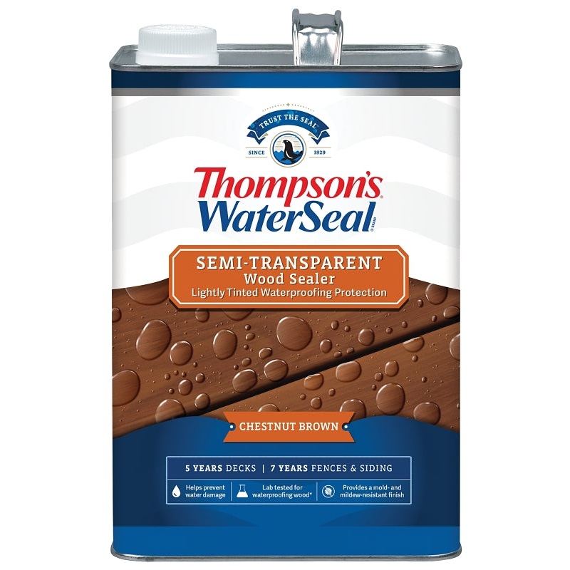 Thompson’s WaterSeal TH.092301-16 Waterproofing Stain, Semi-Transparent, Liquid, Chestnut Brown, 1 gal