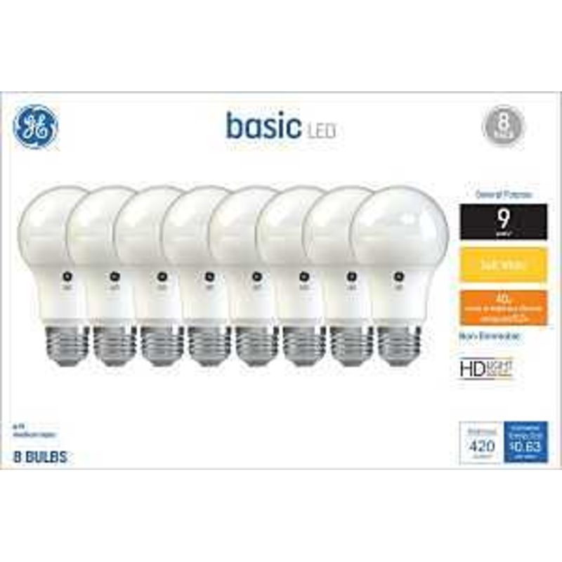 GE 37033 LED Light Bulb, A19 Lamp, 40 W Equivalent, E26 Medium Screw Lamp Base, No, Diffuse, Soft White