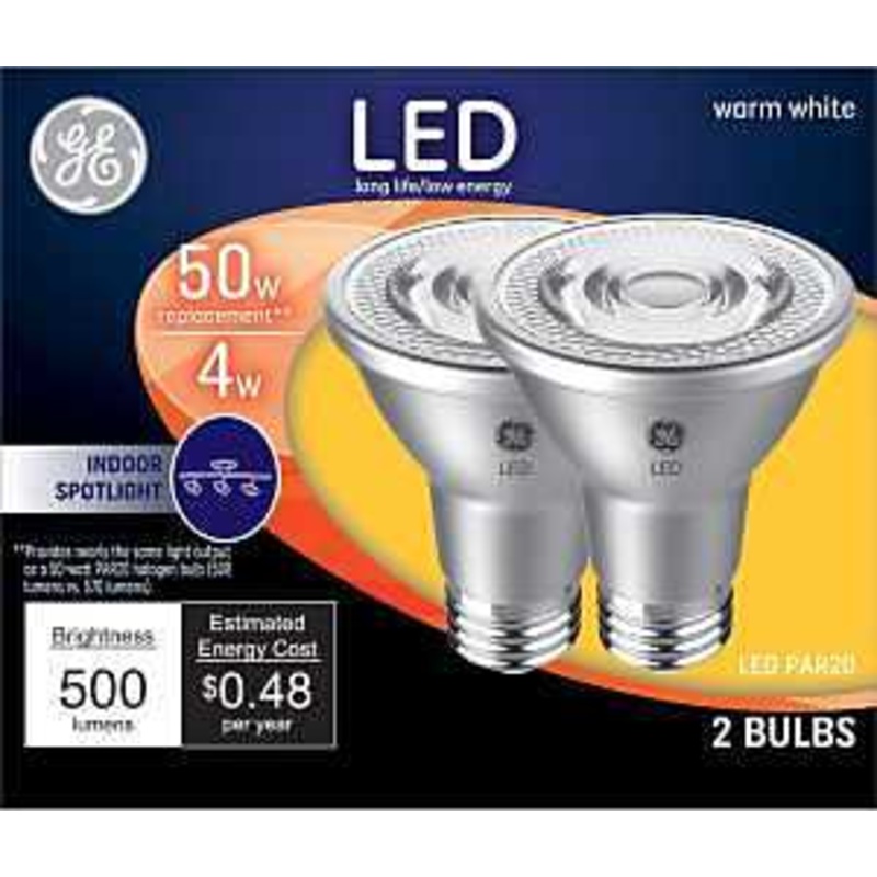 GE 93116055 LED Light Bulb, R20 Lamp, 50 W Equivalent, E26 Medium Lamp Base, Yes, Clear, Warm White Light