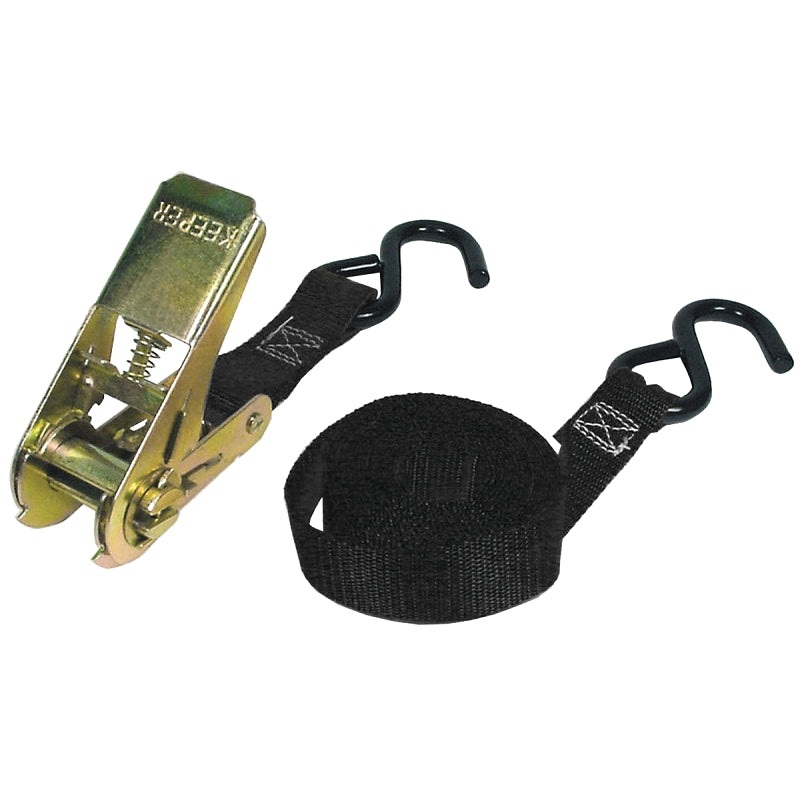 Keeper 89511 Tie-Down, 1 in W, 10 ft L, Polyester, Black, 400 lb Working Load, S-Hook End