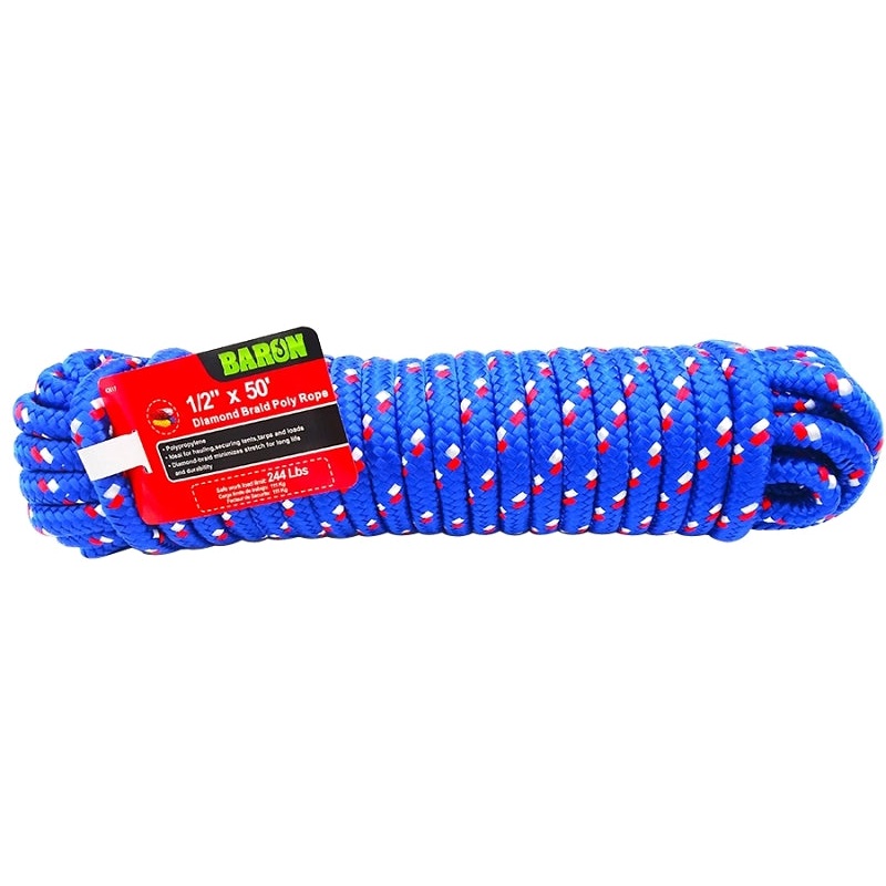 Baron 42617 Rope, 1/2 in Dia, 50 ft L, Polypropylene, Blue/Red/White