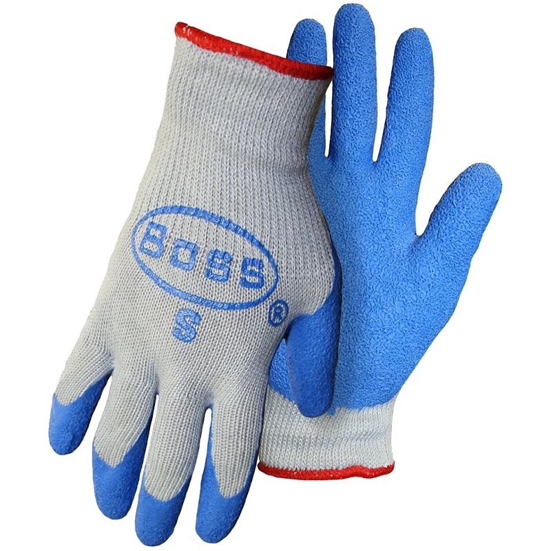 Boss GRIP Series 8422L Gloves, L, Knit Wrist Cuff, Latex Coating, Cotton/Polyester/Rubber Glove, Blue/Gray