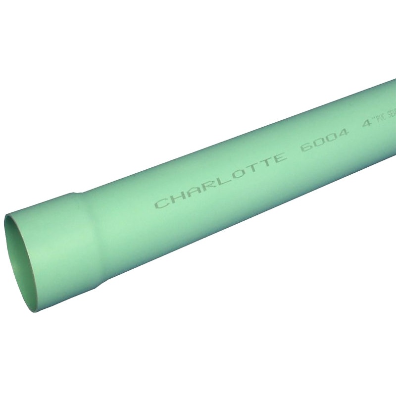 Charlotte Pipe S/M 06004 0600 Pipe, 4 in, 10 ft L, SDR 35, PVC, Green