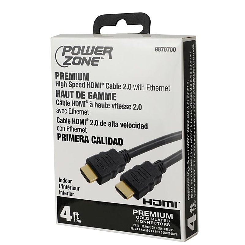 PowerZone ORHDMI03 High-Speed HDMI Cable, HDMI Gold, Black Sheath, 4 ft L