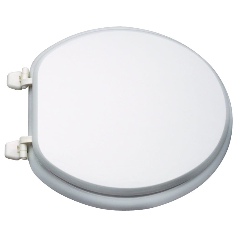 ProSource T-17WM-3L Toilet Seat, Round, MDF Molded Fiberboard, White, Plastic Hinge