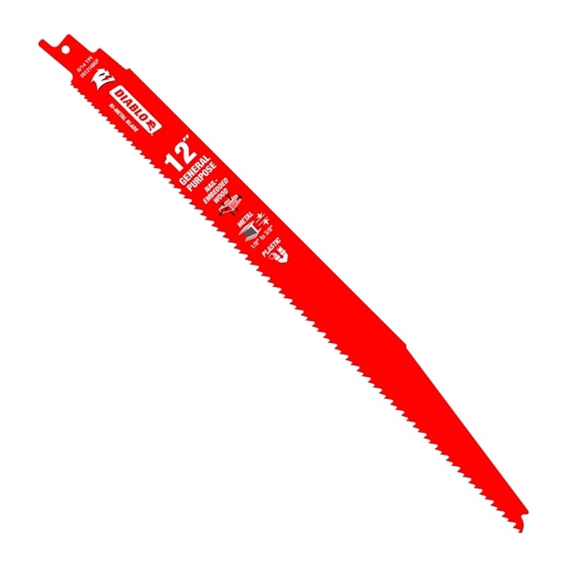 Diablo DS1214BGP15 Reciprocating Saw Blade, 1 in W, 12 in L, 8, 14 TPI, Bi-Metal Cutting Edge