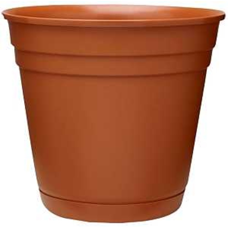 Southern Patio RN1207TC Planter with Saucer, 12 in Dia, Round, Poly Resin, Terra Cotta, Matte