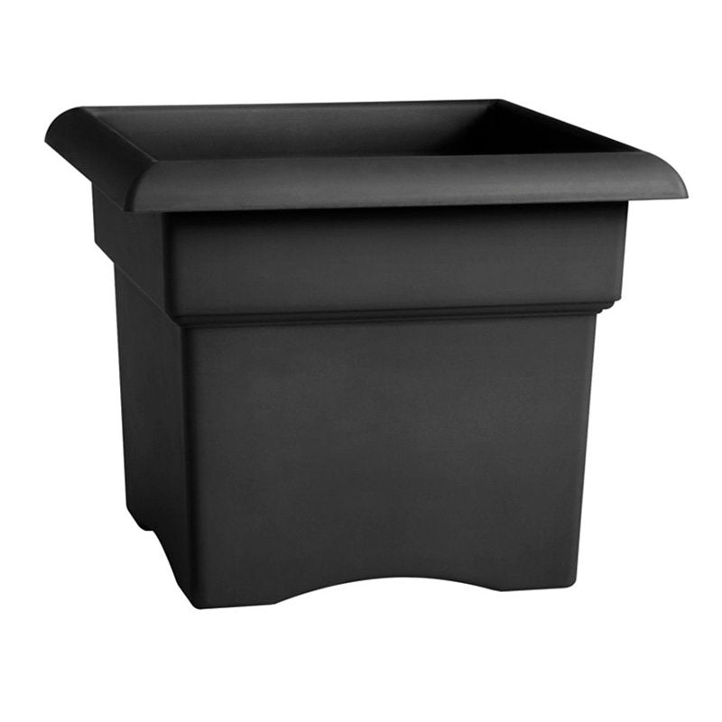 Bloem 57918 Deck Box Planter, 14-1/4 in H, 18 in W, 18 in D, Square, Veranda Design, Plastic, Black