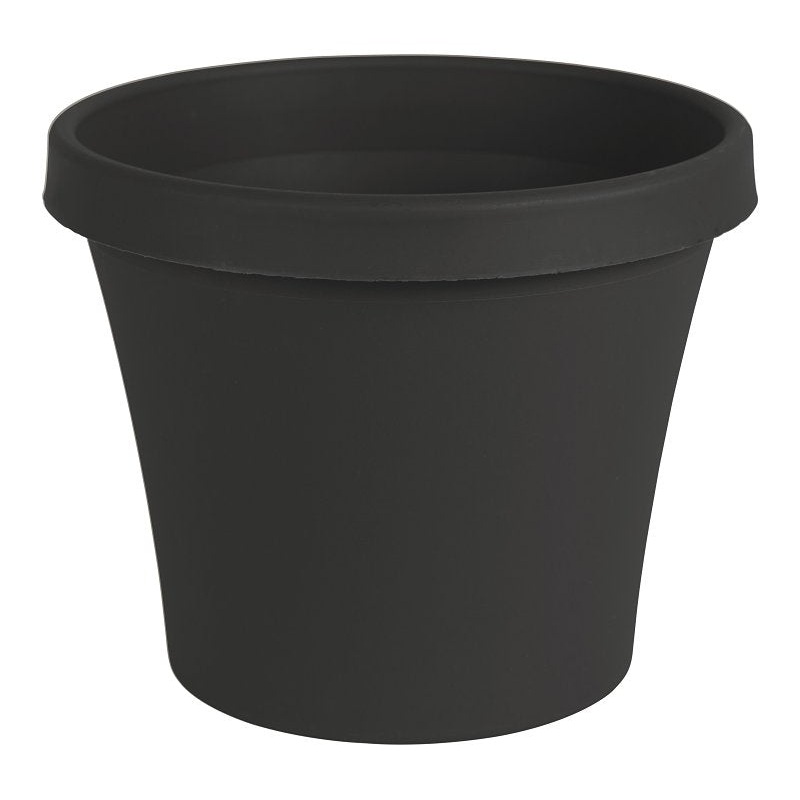 Bloem Terra Series TR1200 Planter, 12-3/4 in H, 14-1/2 in W, 14-1/2 in D, Round, Tapered Design, Plastic, Black, Matte