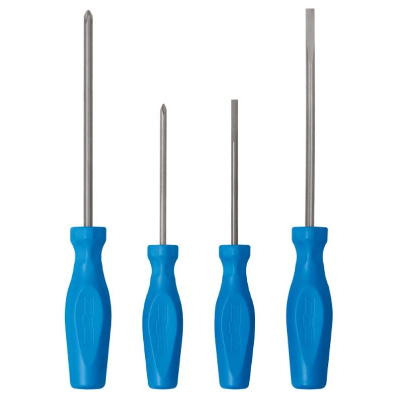 Channellock SD-4H Standard Screwdriver Set, 4-Piece, Tri-Alloy Steel, Gun Metal High Polish, Blue