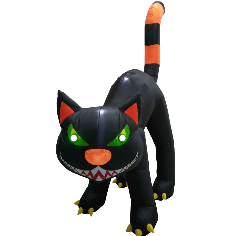 Hometown Holidays 90503 Inflatable Black Cat, 10 ft H, Nylon, Black, LED Bulb, Internal Light/Music: Internal Light