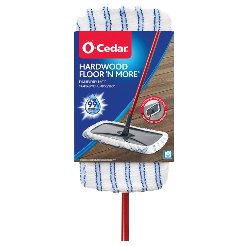 O-Cedar Floor N’ More 168120 Dust Mop, 9 in W Head, 2.63 in L Head, Microfiber Head, Plastic Handle, 59-1/2 in L