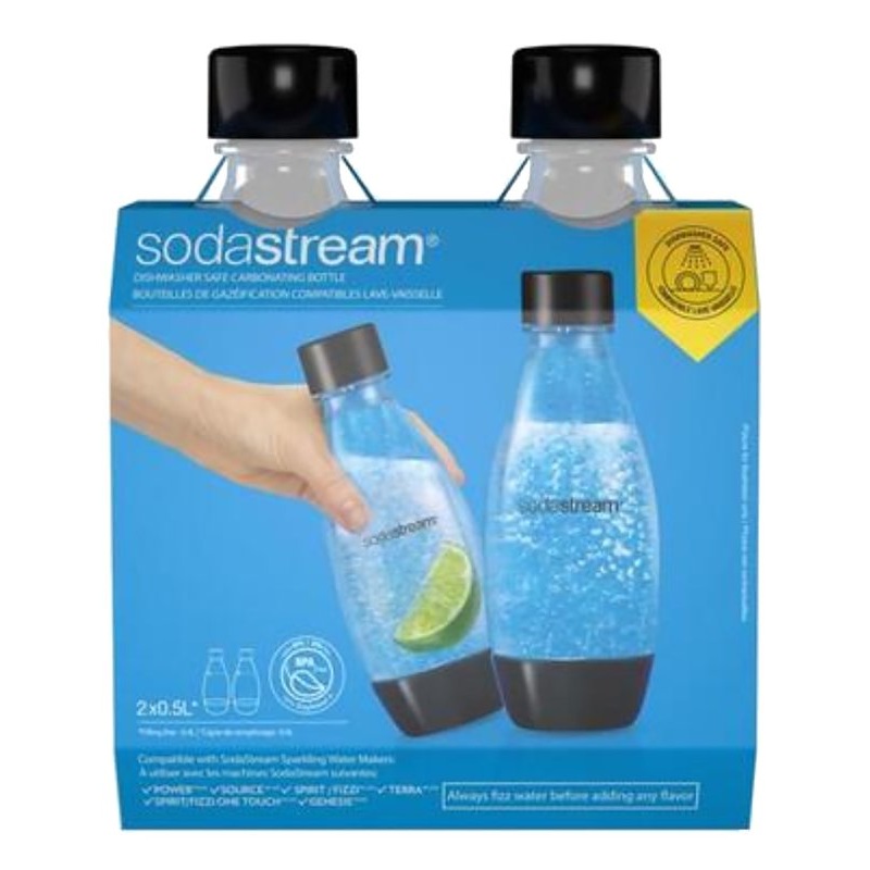 Sodastream 1748260010 Carbonator Bottle, 0.5 L Capacity, Plastic, Black/Clear
