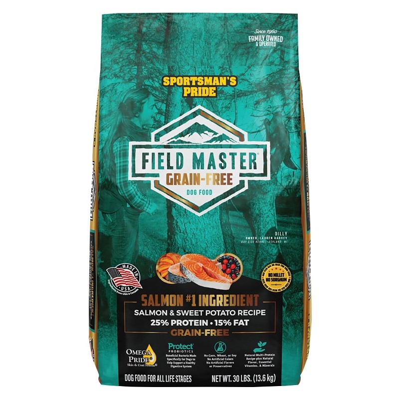 Sportsman’s Pride Field Master 10166 Dog Food, Small, Medium, Large Breed, Dry, Salmon, Sweet Potato, 30 lb Bag