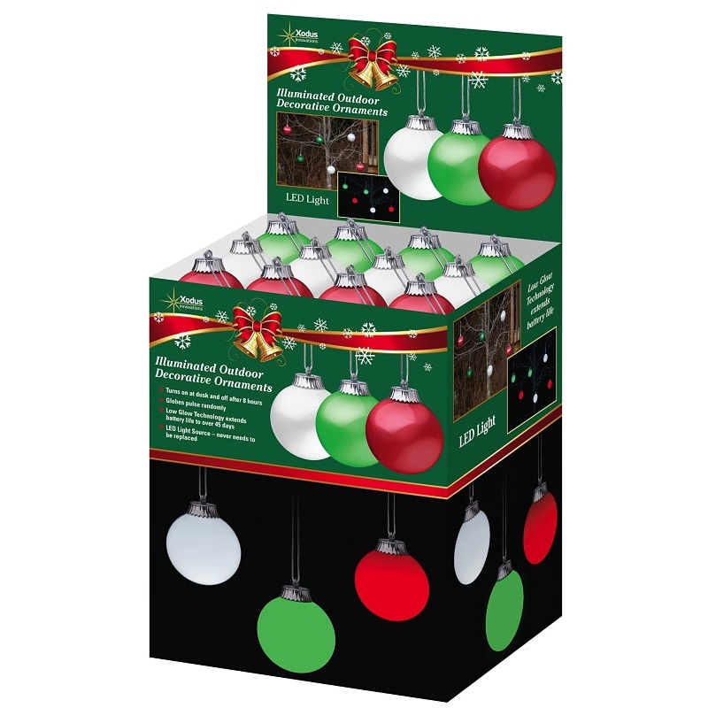 Xodus Innovations WP5ST-54 Pulsing Ornament Display, 6 in H, Round, LED Bulb, Plastic, Green/Red/White