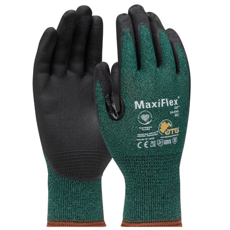 Boss MaxiFlex Cut 34-8743T/L Seamless Knit Coated Gloves, L, Reinforced Thumb, Knit Wrist Cuff, Nitrile Coating