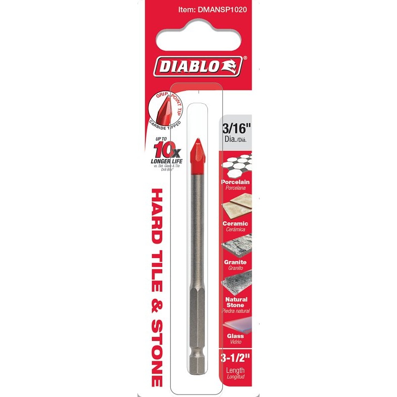 Diablo DMANSP1020 Drill Bit, 3/16 in Dia, 3-1/2 in OAL, Hex Shank