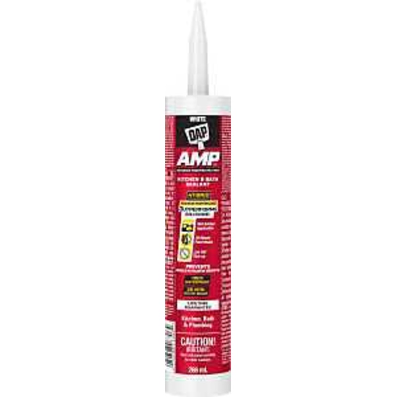 AMP 7079874343 Kitchen and Bath Sealant, Crystal Clear, 24 hr Curing, -17 to 60 deg C, 266 mL Cartridge