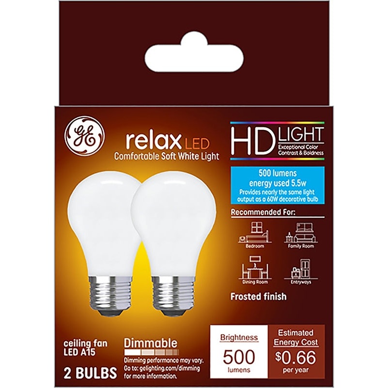 GE Industrial Solutions 36982 LED Bulb, General Purpose, 500 Lumens, 5.5 W, A15 Lamp, E26 Lamp Base, Dimmable, Frosted