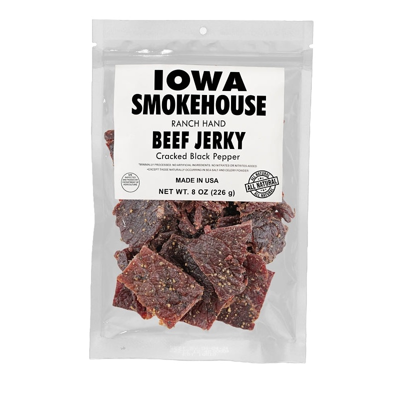 Iowa Smokehouse IS-RH8JP-6CT Beef Jerky, Cracked Black Pepper, 8 oz, 6 CS