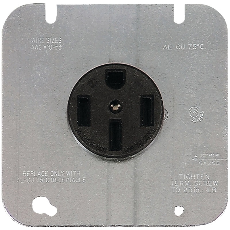 Arrow Hart AH1168W-C-BX-L Power Receptacle, 3-Pole, 125/250 V, 50 A, Back Wiring, NEMA: NEMA 14-50R, White