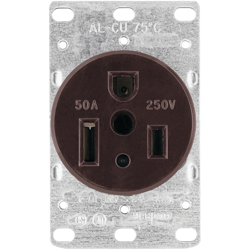 Eaton Cooper Wiring 1254-BOX Power Receptacle, 2 -Pole, 250 V, 50 A, NEMA: NEMA 6-50R, Brown