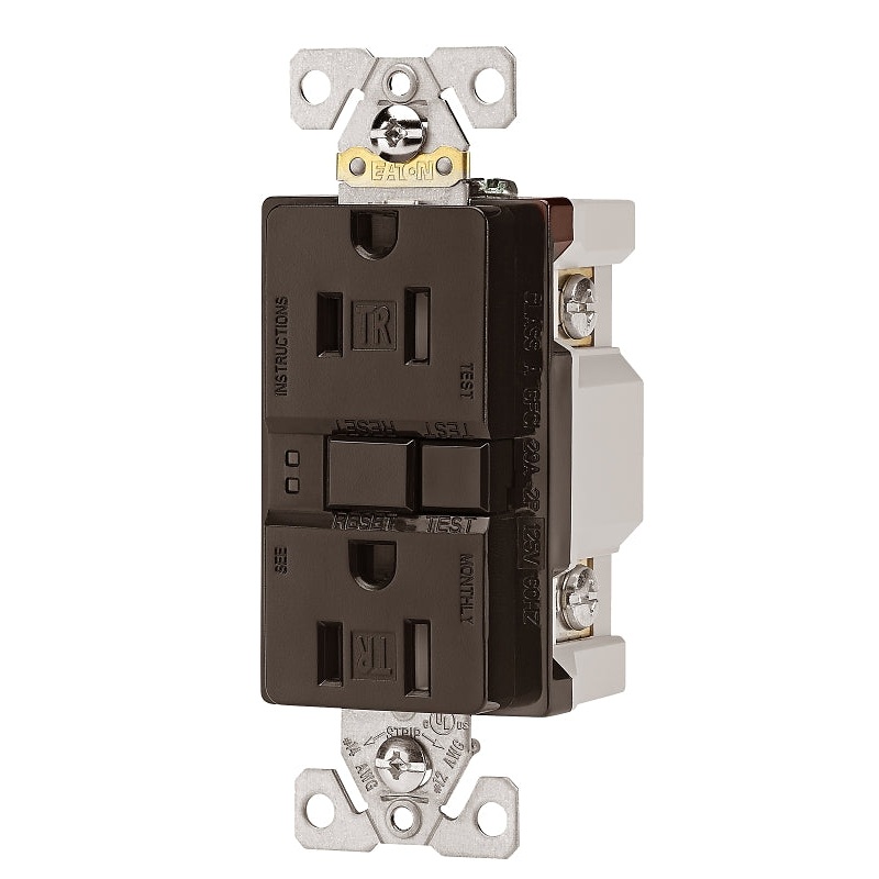 Eaton Wiring Devices TRSGF15RB-L GFCI Duplex Receptacle, 2 -Pole, 15 A, 125 V, Back, Side Wiring, NEMA: 5-15R
