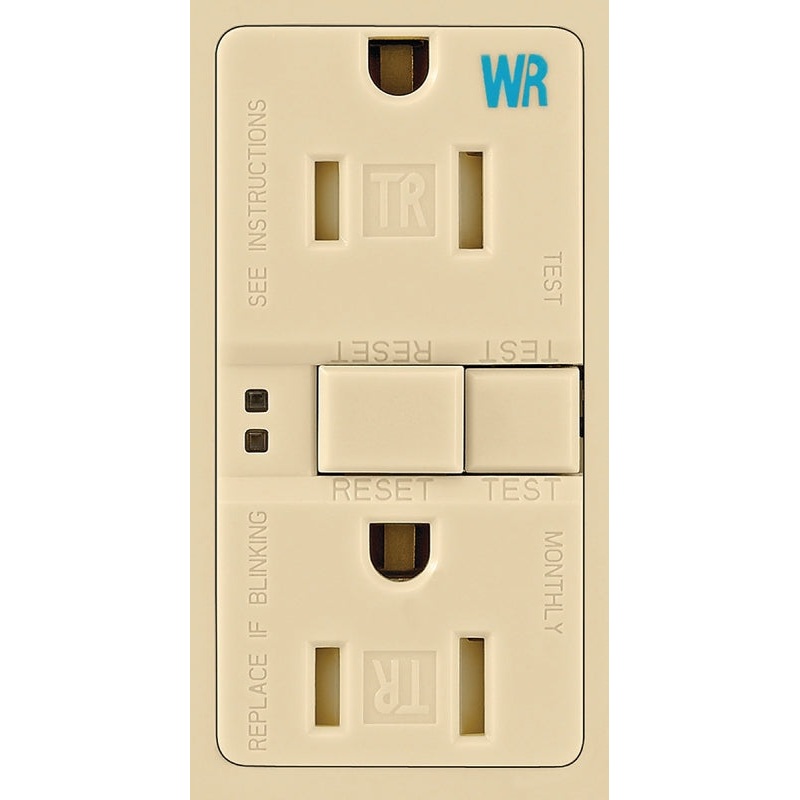 Eaton Wiring Devices TWRSGF15V GFCI Duplex Receptacle, 2 -Pole, 15 A, 125 V, Back, Side Wiring, NEMA: 5-15R, Ivory