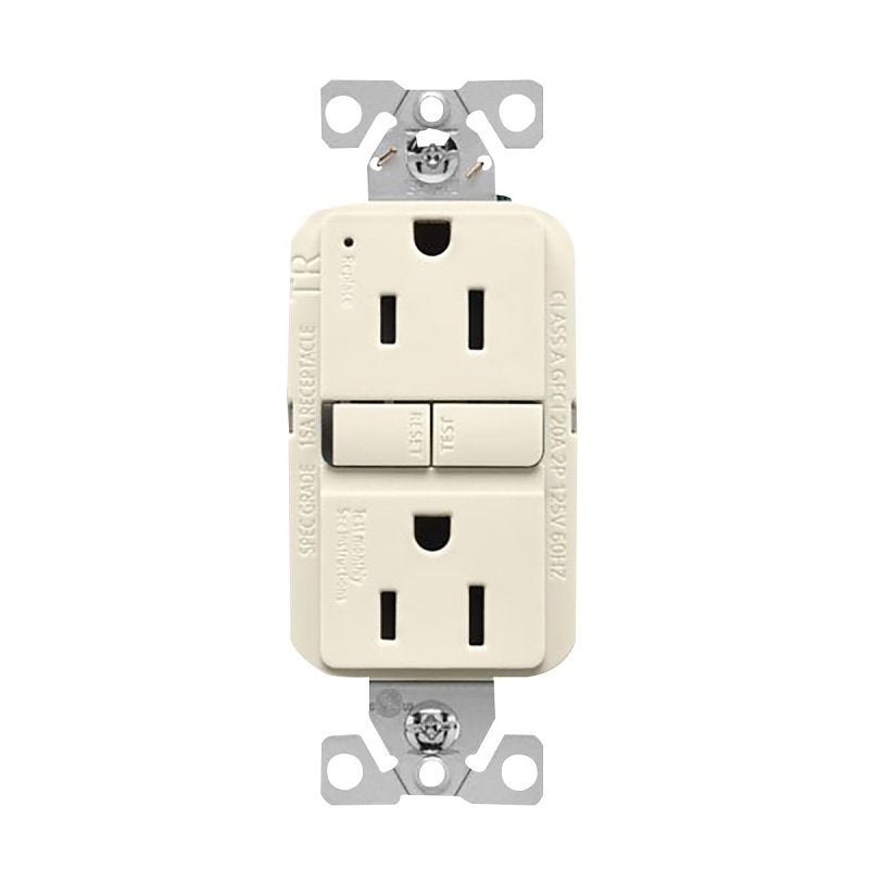 Eaton TRGF15LA Tamper-Resistant GFCI Receptacle, 125 V, 15 A, NEMA: NEMA 5-15R, Back, Side Wiring, Light Almond