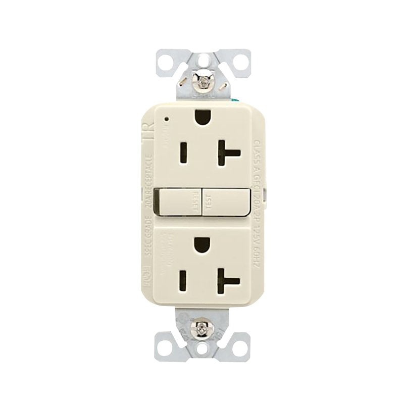 Eaton TRGF20LA Tamper-Resistant GFCI Receptacle, 125 V, 20 A, NEMA: NEMA 5-20R, Back, Side Wiring, Light Almond