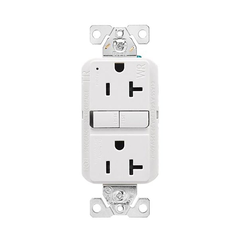 Eaton TWRGF20W Tamper and Weather-Resistant GFCI Receptacle, 125 V, 20 A, NEMA: NEMA 5-20R, Back, Side Wiring
