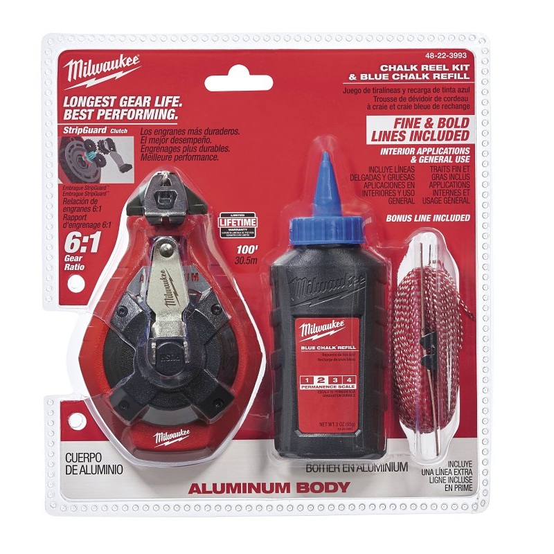 Milwaukee 48-22-3993 Chalk Reel Kit, 100 ft L Line, 6:1 Gear Ratio