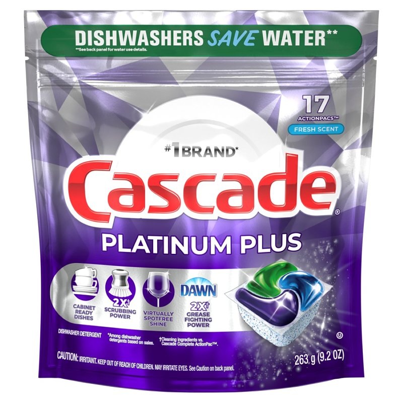 Cascade Platinum Plus ActionPacs Series 61626 Dishwasher Detergent, 17, Fresh
