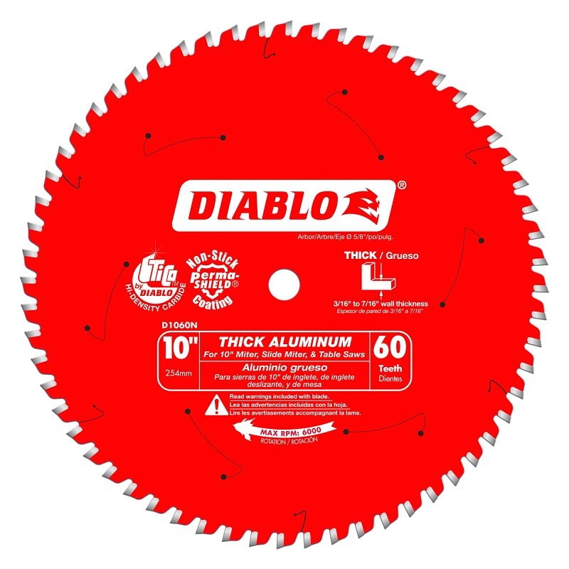 Diablo D1060N Circular Saw Blade, 10 in Dia, 5/8 in Arbor, 60-Teeth, Triple Chip Grind Teeth, Carbide Cutting Edge