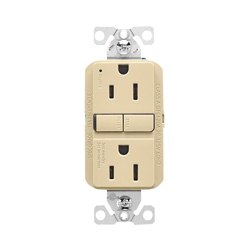 Eaton GF15V-BX-L GFCI Receptacle, 125 V, 15 A, NEMA: NEMA 5-15R, Back, Side Wiring, Ivory
