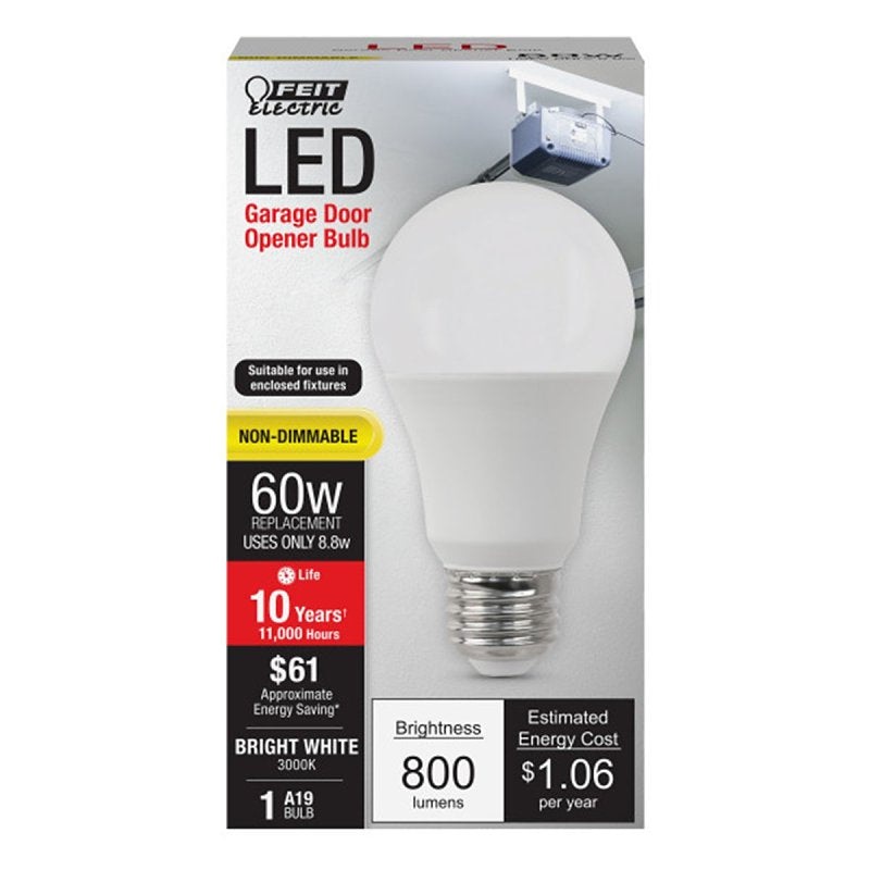Feit Electric OM60930CA/10KLED/GAR LED Bulb, Garage, A19 Lamp, 60 W Equivalent, E26 Lamp Base, Bright White Light