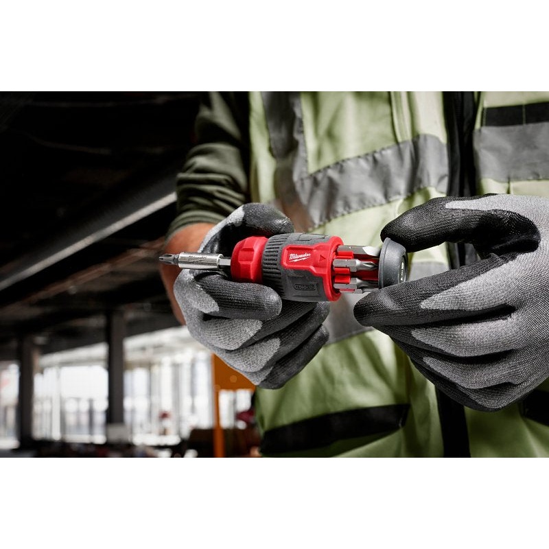Milwaukee 48-22-2910 8-In-1 Compact Multi-Bit Screwdriver, 1/4 in Drive, Hex Drive, 4.69 in OAL, Plastic Handle