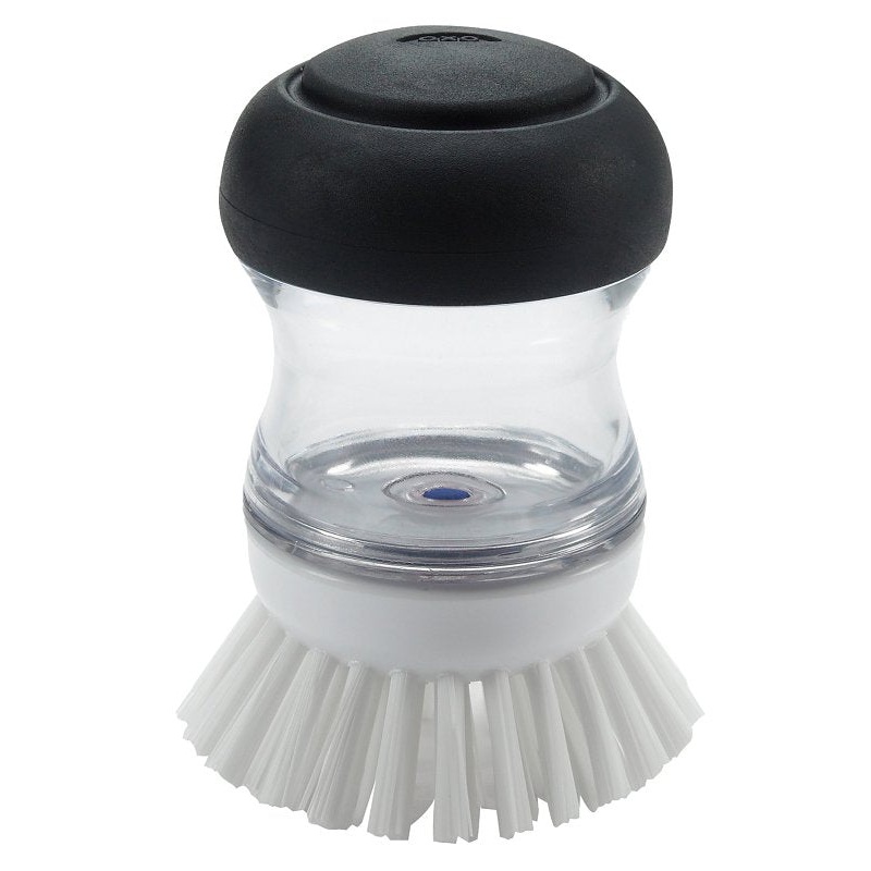 Good Grips 36481 Soap Dispensing Palm Brush, 4 in OAL, Nylon Trim, Non-Slip Handle, Silicone Handle