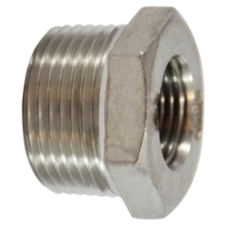 Anderson Metals 62505B Hex Reducing Pipe Bushing, 1/2 x 3/8 in, Male x Female, 304 Stainless Steel, 150 psi Pressure