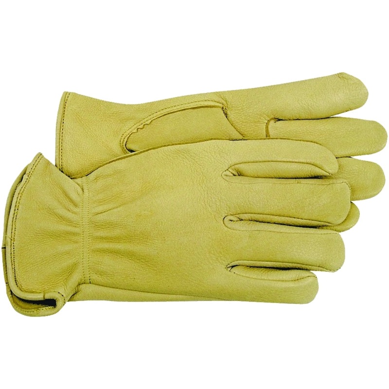 Boss B84081-M Driver Gloves, Men’s, M, 7-1/8 to 8 in L, Keystone Thumb, Slip-On Cuff, Deerskin Leather, Gold